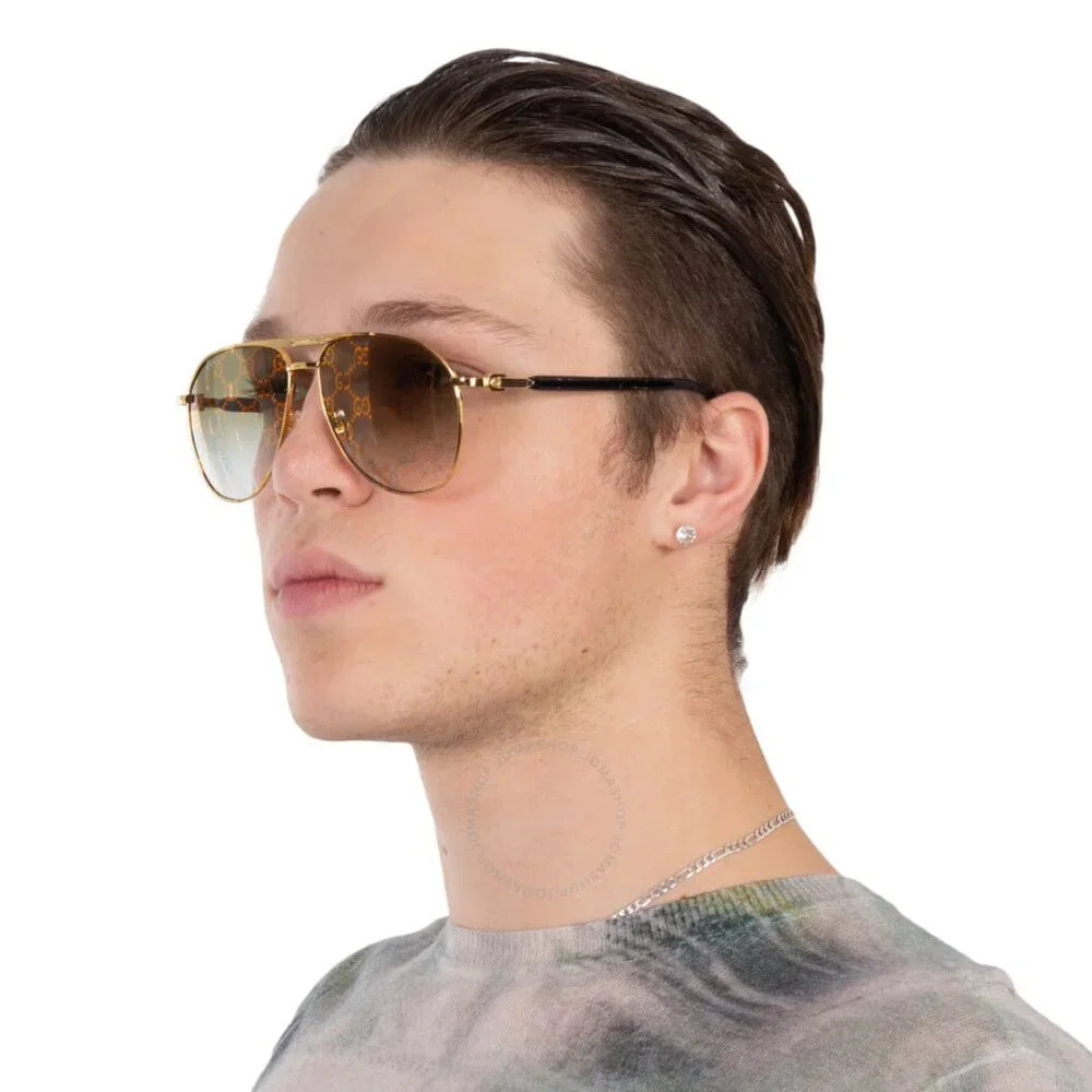NEW GUCCI AVIATOR SUNGLASSES GUCCI GG1220S 004 GOLD/GREEN UNISEX EYEWEAR